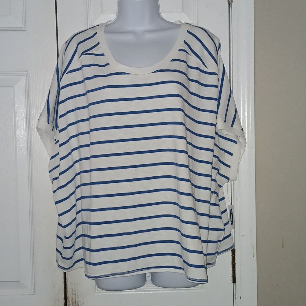 Old Navy white royal blue striped short sleeve shirt Sz XXL NWT